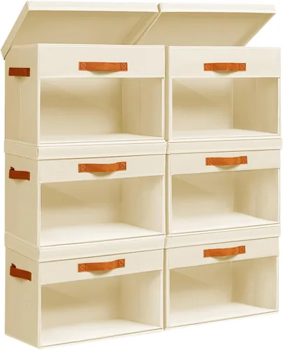Miniatura 18 de Homsorout Contenedores de almacenamiento grandes con tapas, paquete de 3 organizadores decorativos plegables con ventanas y asas transparentes