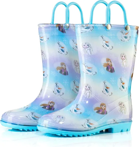 Miniatura 2 de Disney Frozen 2 Girls' Anna, Elsa & Olaf Waterproof PVC Rain Boots with Easy-On Handles Pink & Purple Toddler & Little Kid Sizes