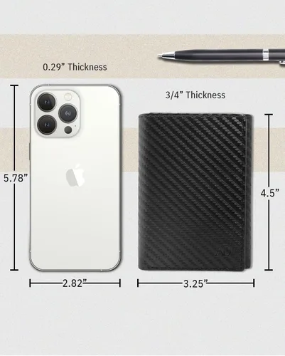 Miniatura 10 de Billetera de triple pliegue con RFID, cuero genuino, delgado, con ventana de identificación, bolsillo frontal, regalo para hombre