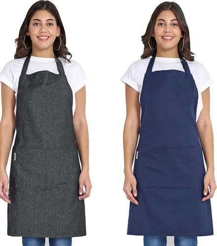 Miniatura 20 de Delantal de chef, delantal de cocina de algodón reciclado con un cuello ajustable con lazos largos, para cocinar, hornear