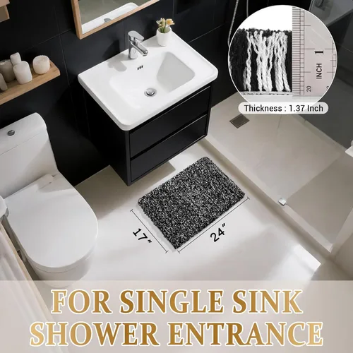 Miniatura 6 de Yimobra Alfombras de baño en negro y blanco antideslizantes lavables, tapetes de baño ultra suaves y absorbentes de agua, alfombra de ducha suave