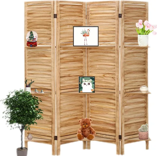 Miniatura 10 de Divisor de habitación de 4 paneles con estantes, separadores de habitación y pantallas de privacidad plegables, separadores de habitación plegables