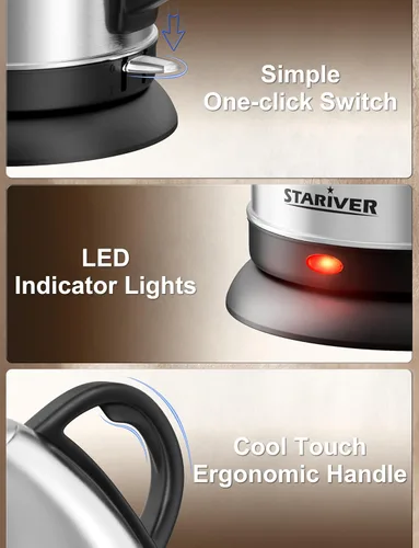 Miniatura 7 de Stariver Hervidor eléctrico de cuello de cisne, hervidor de agua de 1 litro, sin BPA, para verter sobre tetera de acero inoxidable para café y té