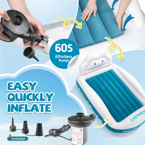 Miniatura 6 de CHERIMOR Cama inflable de viaje para niños pequeños, cama portátil para niños pequeños con parachoques de seguridad de 4 lados y bomba de inflado
