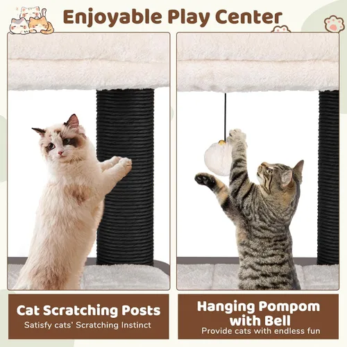Miniatura 7 de PETSITE Árbol de madera para gatos de 64 pulgadas, torre para gatos moderna de varios niveles con postes rascadores, amplio condominio con agujero
