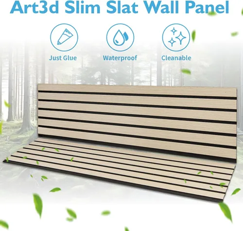 Miniatura 5 de Art3d Paquete de 4 paneles de revestimiento adhesivos de seis rejillas para decoración de paredes interiores - Paneles de pared de listones delgados