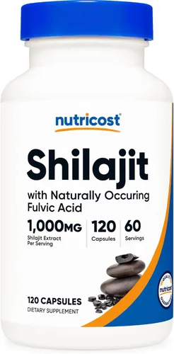 Nutricost - Cápsulas de Shilajit (1,000 mg por porción) (120 cápsulas) - Extracto de Shilajit con ácido fúlvico natural, 60 porciones, suplemento