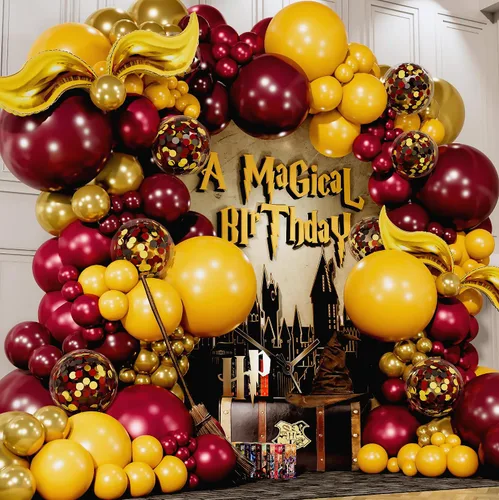 Miniatura 4 de Kit de arco de guirnalda de globos de mago mágico todo en 1 con snitch adicional para decoraciones de cumpleaños de mago mágico, suministros