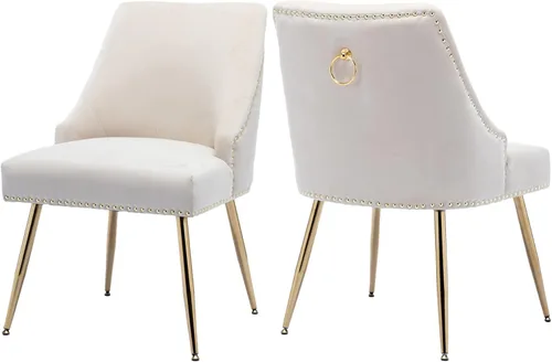 Miniatura 15 de KCC Juego de 2 sillas de comedor de terciopelo con forma de cabeza de clavo con patas doradas para cocina, sala de estar (gris)