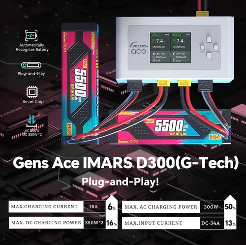 Miniatura 3 de IMARS D300 Gens Ace Lipo Cargador de batería G-Tech Smart Dual Lipo Balance Cargador AC 300W DC 700W (350W* 2) 16A Cargador de doble canal