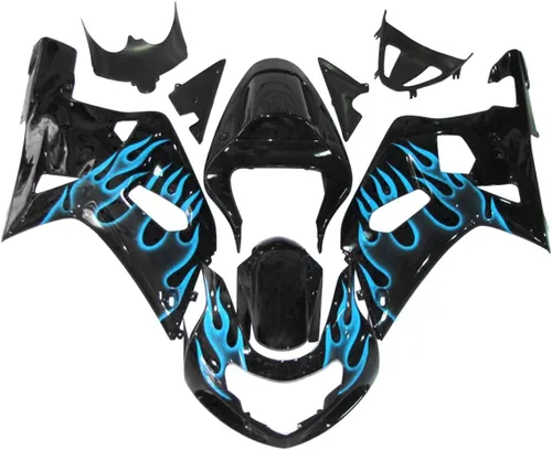 Kit de carenado de llama azul negro de plástico ABS para Suzuki GSXR600 GSXR750 K1 2000-2003 Carenados GSX-R600 GSX-R750 2001 2002 2003 Inyección