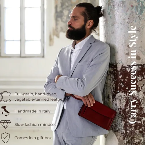 Miniatura 2 de Time Resistance Bolso de mano de cuero para hombre, organizador de muñeca, maletín hecho a mano en Italia, caja de regalo incluida