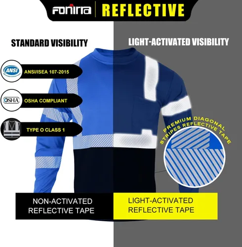 Miniatura 6 de FONIRRA 3 piezas de camisetas reflectantes de seguridad de alta visibilidad para hombres con manga larga camisas de trabajo de construcción ANSI