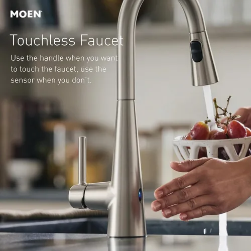 Miniatura 3 de Moen Arbor Chrome Motionsense Wave Touchless Grifo de cocina desplegable de una manija con limpieza eléctrica, 7594EWC Cromo
