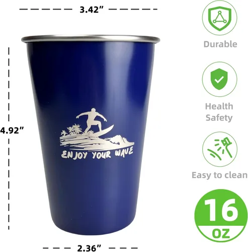 Miniatura 4 de Taza de camping de 16 onzas (paquete de 4) taza de acero inoxidable 18/8 para picnic al aire libre, senderismo, pesca, surf, fiesta, taza de metal