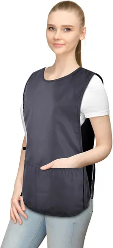 Miniatura 4 de TFTAFAN Delantal Cobbler Unisex Impermeable Delantal con 2 Bolsillos Profundos Art Smock para Pintar Limpieza Artiest Delantal Trabajo Cocina Gris