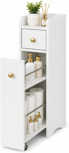 Miniatura 13 de VINGLI Armario esquinero de almacenamiento pequeño, soporte estrecho de almacenamiento de papel higiénico de 7.9 pulgadas con puerta vertical a