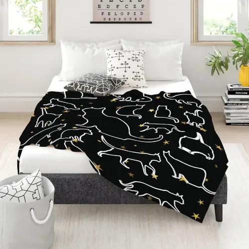 Miniatura 6 de Khumbhira Manta de estrellas de gatos negros, regalos lindos para niños y niñas, decoración de gatitos, manta de franela suave y ligera, ropa