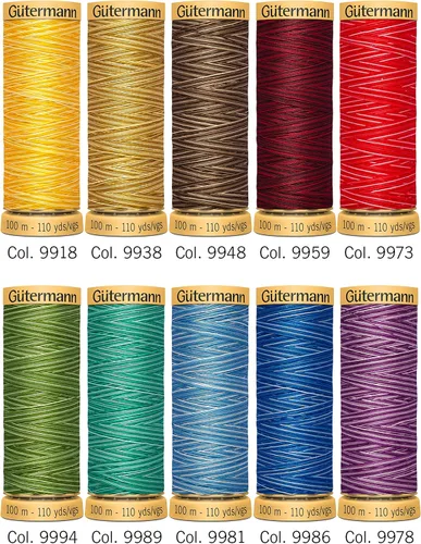 Miniatura 4 de Gütermann 731149-1 Juego de hilos de algodón natural 100 m x 10 carretes, multicolor, surtido