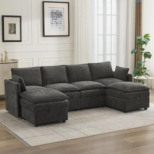 Miniatura 42 de Otomana cuadrada grande de 27 pulgadas con almacenamiento, reposapiés tapizado moderno con patas antideslizantes para sofá, mesa de café, sala