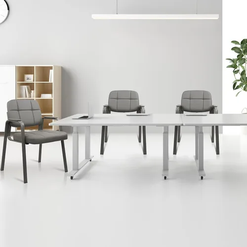 Miniatura 8 de CLATINA Silla de recepción de oficina con reposabrazos acolchado de cuero regenerado, silla ergonómica para sala de espera, vestíbulo, reunión, Gris