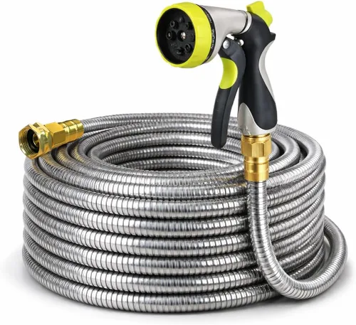 Miniatura 9 de Manguera corta de metal para jardín de 3 pies – Manguera de agua de acero inoxidable 304, extensión de manguera flexible, extensor de manguera