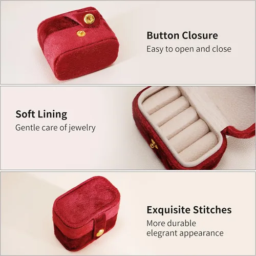 Miniatura 4 de CASEGRACE Joyero de viaje de terciopelo Caja de joyería pequeña portátil para anillos de terciopelo de felpa para anillos, aretes, accesorios
