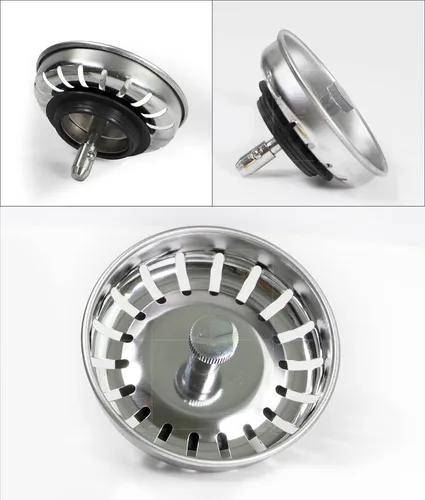 Miniatura 6 de Highcraft 9754JO - Colador de acero inoxidable para fregadero de cocina, repuesto para desagües estándar (3-1/2 pulgadas), tapón de goma con bloqueo
