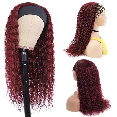 Miniatura 2 de Punmasa Peluca de cabello humano con diadema de onda profunda 99J de cabello humano para mujer, sin pegamento, sin encaje frontal, hecha a máquina