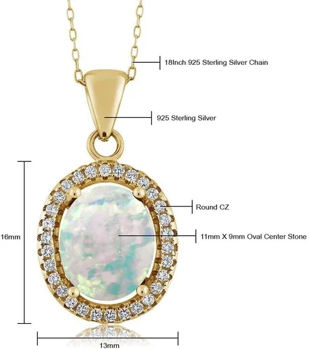 Miniatura 70 de Gem Stone King Collar con colgante de plata chapada en oro amarillo de 18 quilates de 0.433 x 0.354 in con piedra natal ovalada para mujer