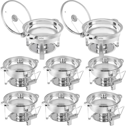 Miniatura 15 de Juego de bufé de acero inoxidable de 5 cuartos de galón, para catering, fiestas con bandeja de agua, soporte para combustible, servidores de bufé