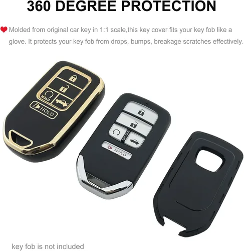 Miniatura 6 de Funda para llavero Honda con llavero de TPU suave para llave de coche completa para Honda Accord Civic CRV Pilot Passport Insight EX Touring, Negro