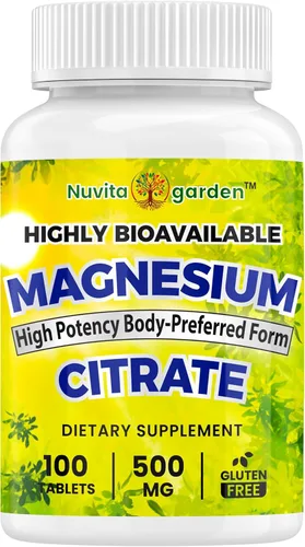 Magnesio (Citrato) 500 mg - Suplemento de magnesio para hombres y mujeres - para la salud del corazón y los huesos, apoyo del sistema inmunológico -