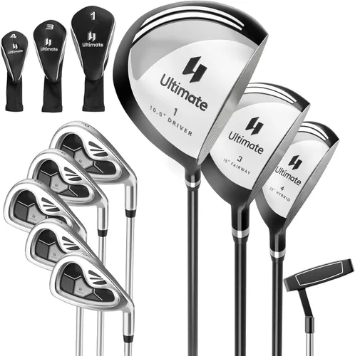 Tangkula 9/10 Pieces Men's Complete Golf Clubs Set, Golf Club Package Set with 460CC Driver, Fairway Wood & Hybrid, Irons, Putter, Portable Regular