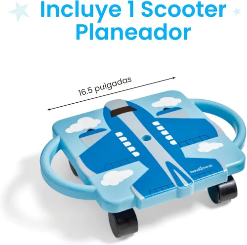 Miniatura 2 de hand2mind Tabla de patineta planeadora Blue Plane, Tabla de patinete de piso, Juguetes de motricidad gruesa, Equipo de ejercicio y educación física