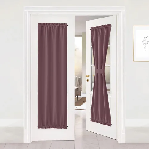 Miniatura 209 de NICETOWN Cortinas opacas unicolor con aislamiento térmico para puerta francesa, granja, oscurecimiento de habitación, puertas y ventanas de Marrón