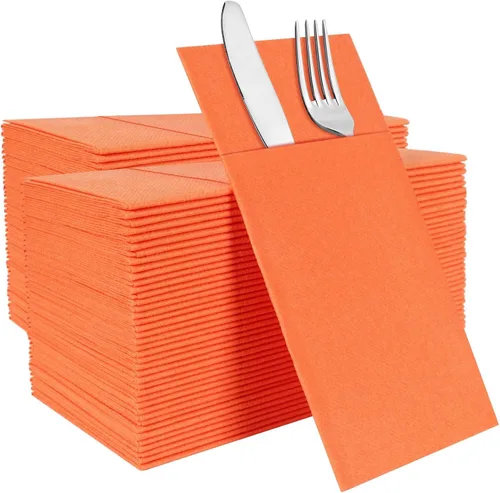 Miniatura 13 de Servilletas rojas desechables con sensación de lino con bolsillo integrado para cubiertos, preplegadas para cuchillos y tenedores, servilletas