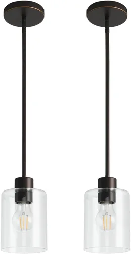 Miniatura 29 de Moderna lámpara colgante cilíndrica de cristal transparente de granja, luces de isla para cocina, mini iluminación colgante para decoración de isla