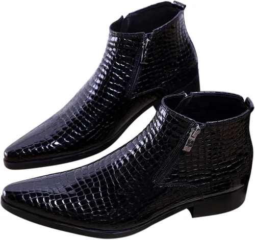Miniatura 7 de SANTIMON Botas casuales con cremallera y punta puntiaguda, de cuero de charol para hombre