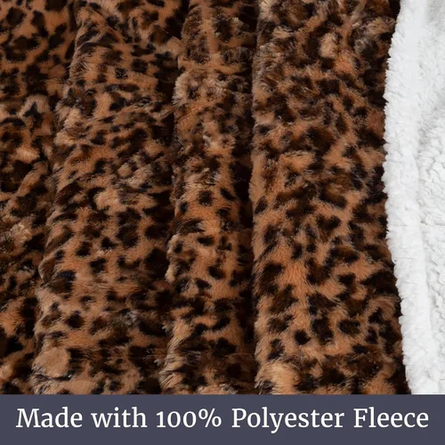Miniatura 6 de Manta Sherpa de Vellón - 50x60 Pulgadas Lavable a Máquina Manta Reversible - Mantas Mullidas para Sofá, Silla o Cama por Lavish Home (Leopardo)