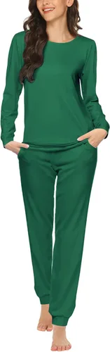 Miniatura 45 de Ekouaer Conjunto de pijama de manga larga para mujer, ropa de dormir suave con cuello redondo y bolsillos