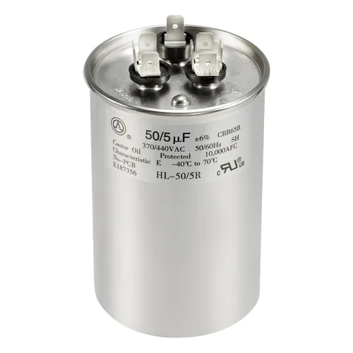 Miniatura 20 de Condensador de CA 45+5 uF 45/5 MFD ±6% 370V/440VAC CBB65 Condensador de arranque circular de doble funcionamiento para bomba de calor, aire