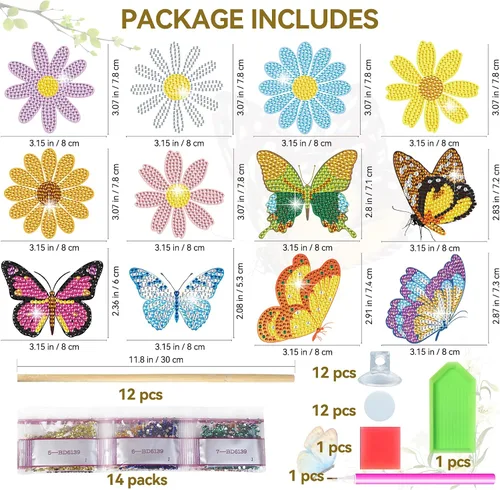 Miniatura 6 de Vcekract Kits de arte de diamantes de mariposa, 12 piezas de pintura de diamantes para decoración de jardín, suministros de manualidades de arte