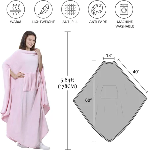 Miniatura 6 de Tirrina Manta poncho de polar 2 en 1, muy suave y cómoda, para adultos mujeres, hombres y niños para uso interior o al aire libre, 55x80 pulgadas