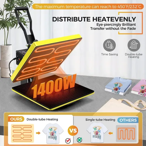 Miniatura 2 de AKEYDIY Prensa de calor 15x15, máquina de prensa de calor grande para camisetas (amarillo)