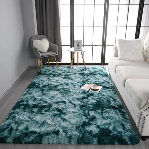 Miniatura 5 de Pettop Alfombra Mullida Tie-Dye Azul Pavo Real para Dormitorio Sala de Estar, 4x6 Pies Alfombras Shaggy de Felpa Súper Suaves y Peludas para Niñas