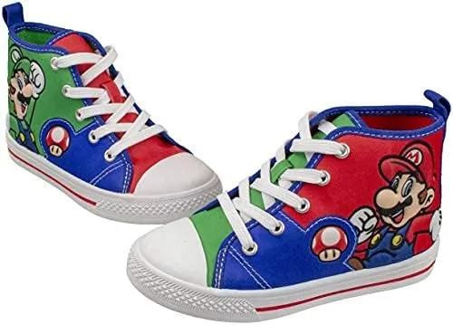SUPER MARIO Brothers Mario, Luigi, Nintendo - Zapatos deportivos de caña alta y con cordones para niños pequeños, talla 7 a 12