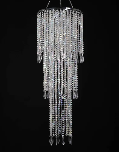Candelabro colgante con cuentas de acrílico iridiscente brillante, 3 niveles, 10.25 pulgadas de diámetro x 30 pulgadas de alto, interior,