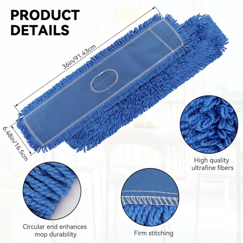 Miniatura 7 de Cabezal de trapeador de polvo de 36 pulgadas: repuesto de cabeza de trapeador comercial lavable mediano y repuesto de limpieza azul