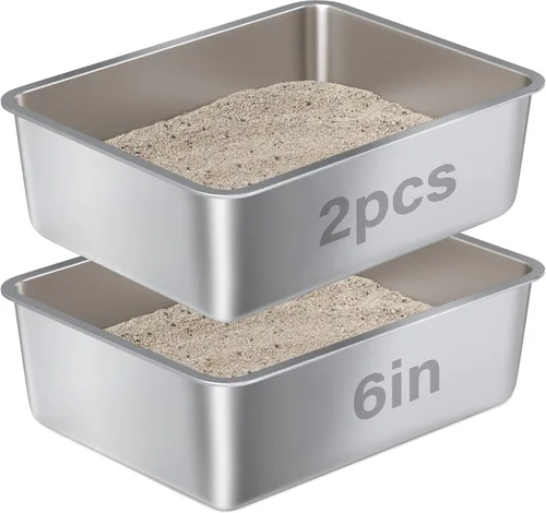 Miniatura 6 de Caja de Arena de Acero Inoxidable – Caja de Arena de Metal para Gatos – Cajas de Arena para Gatos de 4" de Alto, Bandeja de Arena para Gatos